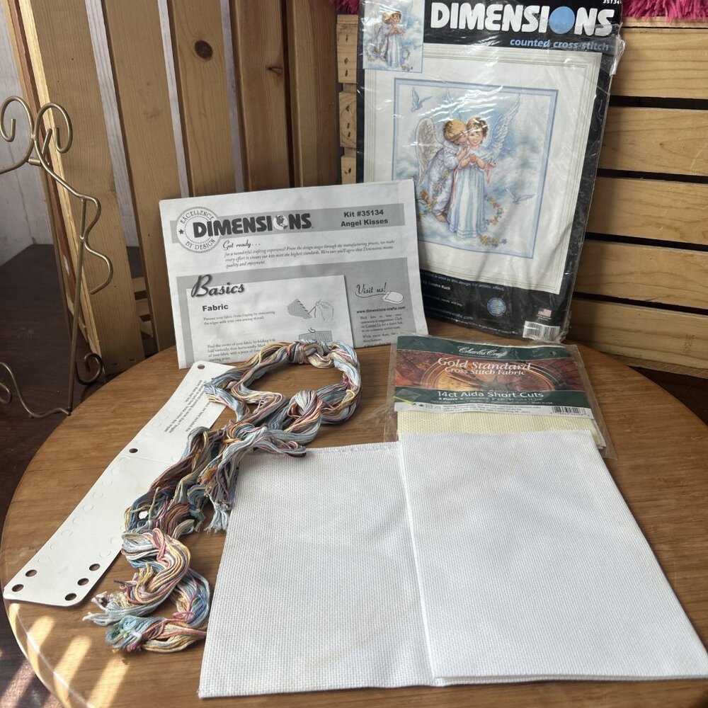 2004 Dimensions Counted Cross Stitch Kit - 35134 Angel Kisses Opened Estate Find